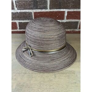 Scala Collezione Sun Hat Womens One Size Brown Downslopping Brim Metallic Bands
